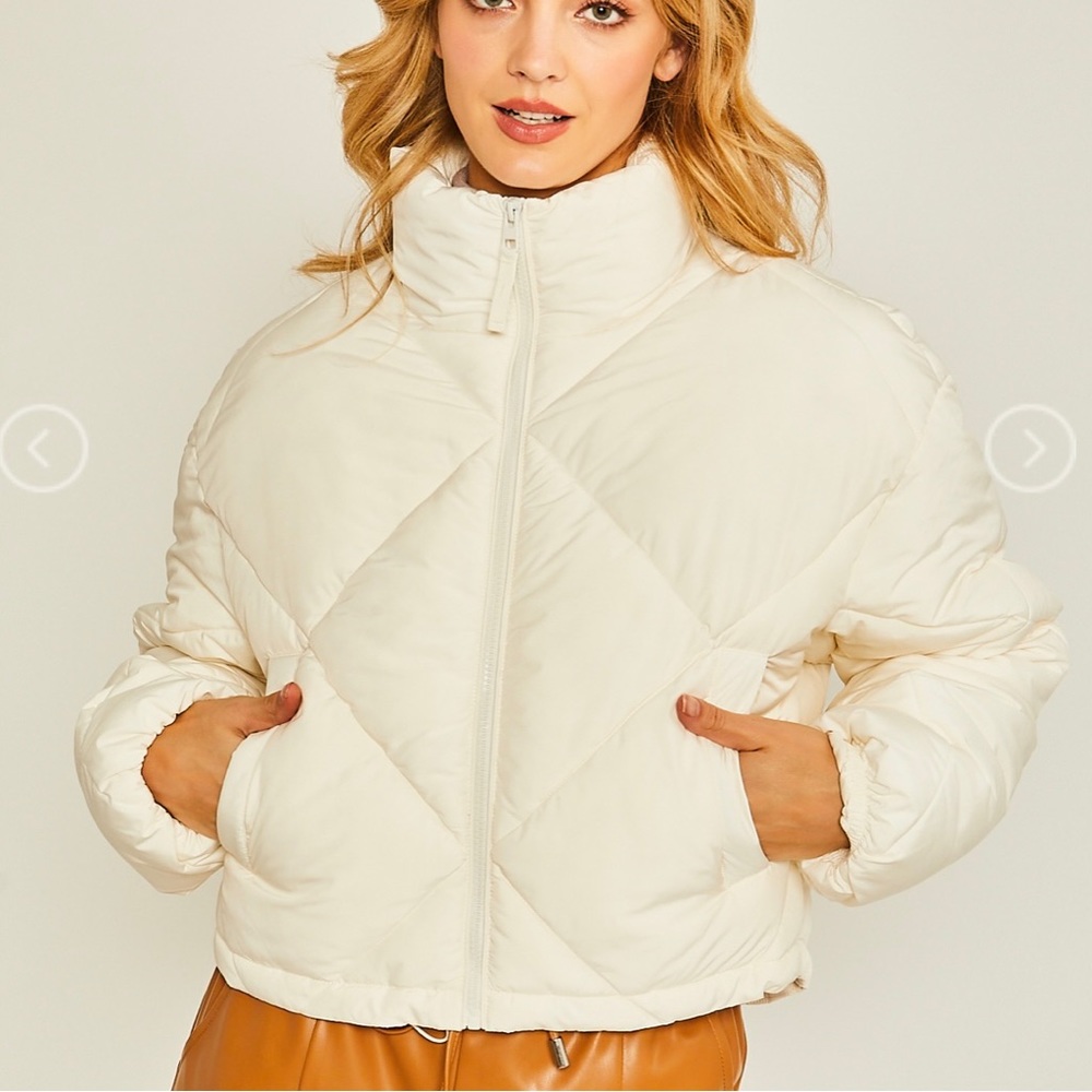 NEW Tree Woven Puffer Jacket. Colors black, ivory, and pink. S-L. 18 available